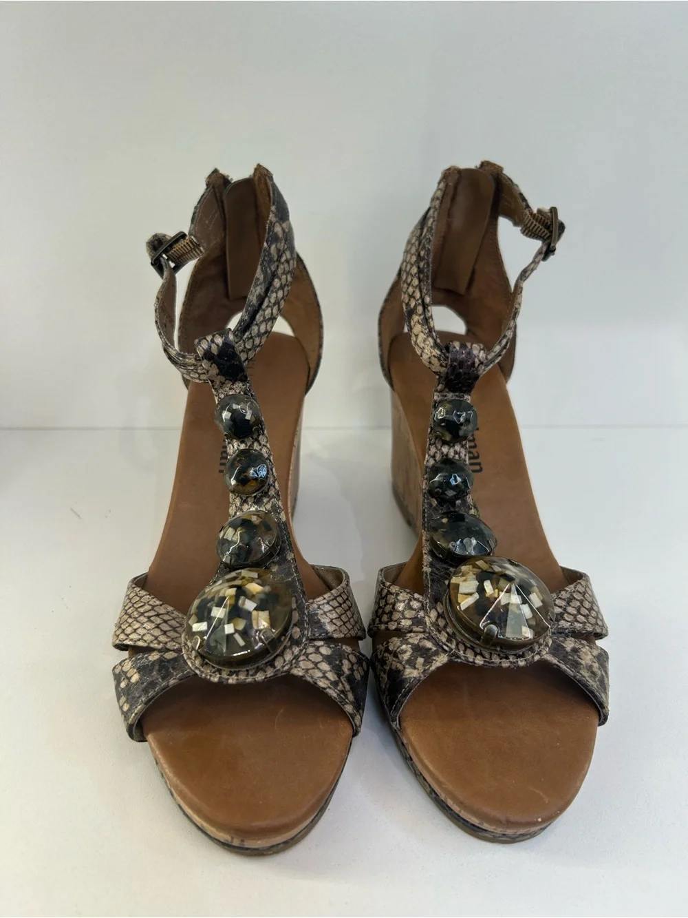 LIBBY EDELMAN PYTHON + CORK SANDALS SZ 7.5